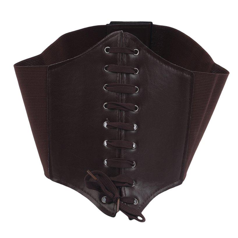 

Модный широкий корсетный пояс из искусственной кожи, женские эластичные ремни, повседневный корсет, повязка One Size чёрный