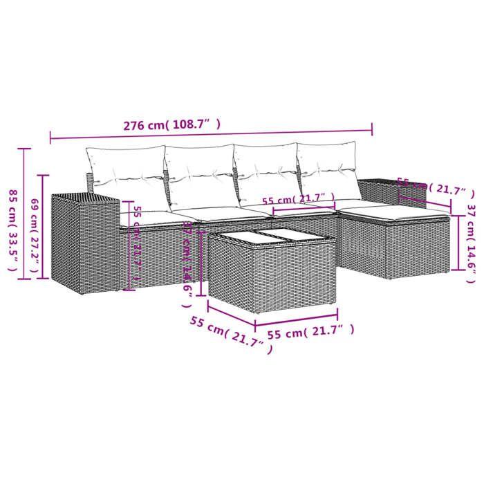 VidaXL Salon de Jardin avec Coussins 6 pcs, Canapés de Terrasse, Ensemble de Meubles de Patio, Mobilier d'Extérieur, Noir 3254832