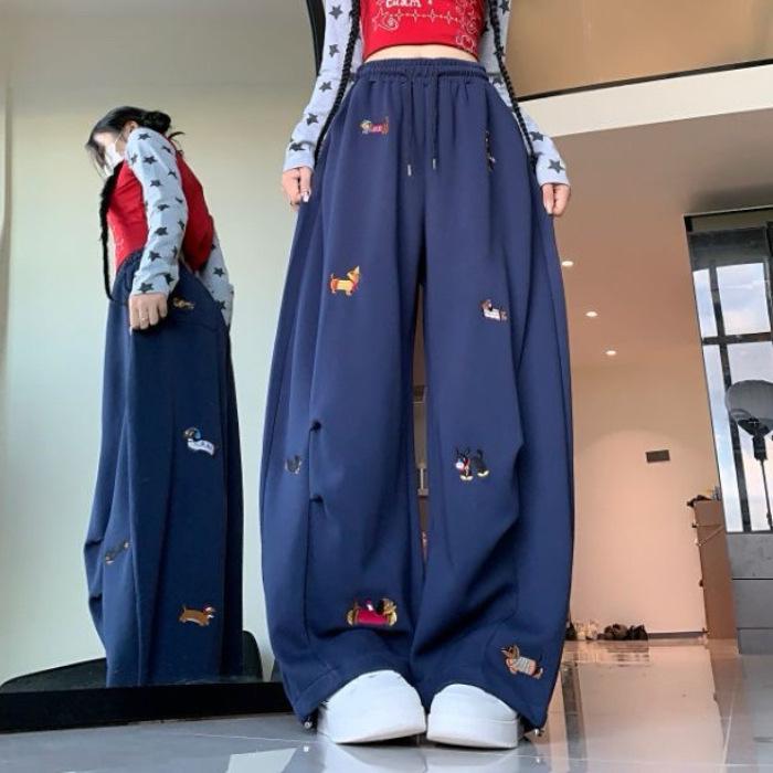 Women s Winter Retro Fleece-Lined Embroidered Scythe Pants - Casual Street Style. M