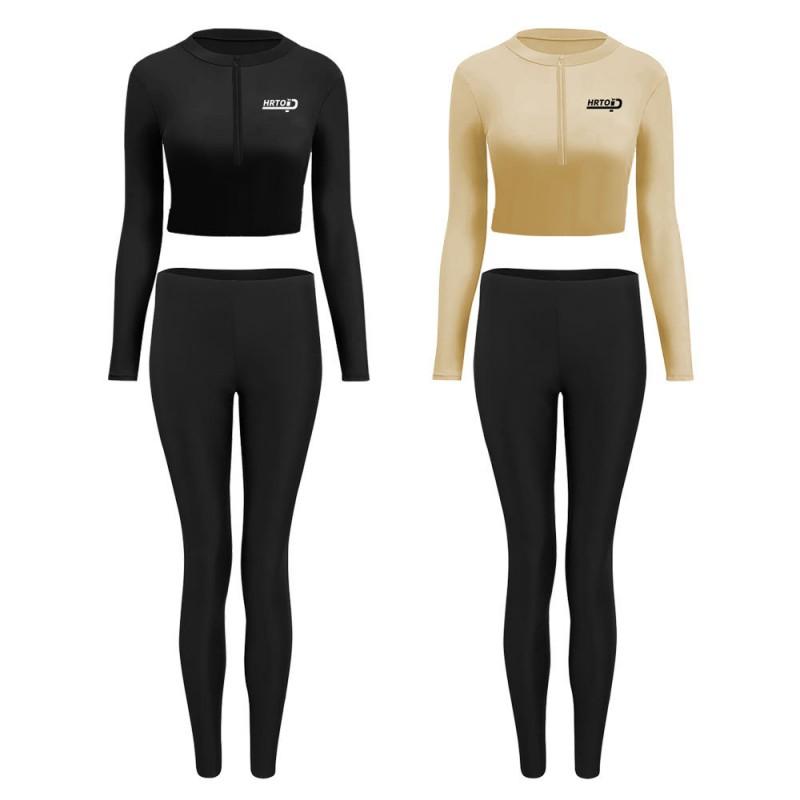 Womens Long Sleeve High-Waisted Rash Guard Pants Set UV Protection Quick Dry Surfing Dive Suit