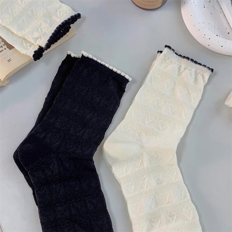 

Женские носки до середины икры с кружевным узором «сердечки аргил» - Весенне-осенний стиль, в японском стиле, универсальные для студентов One Size
