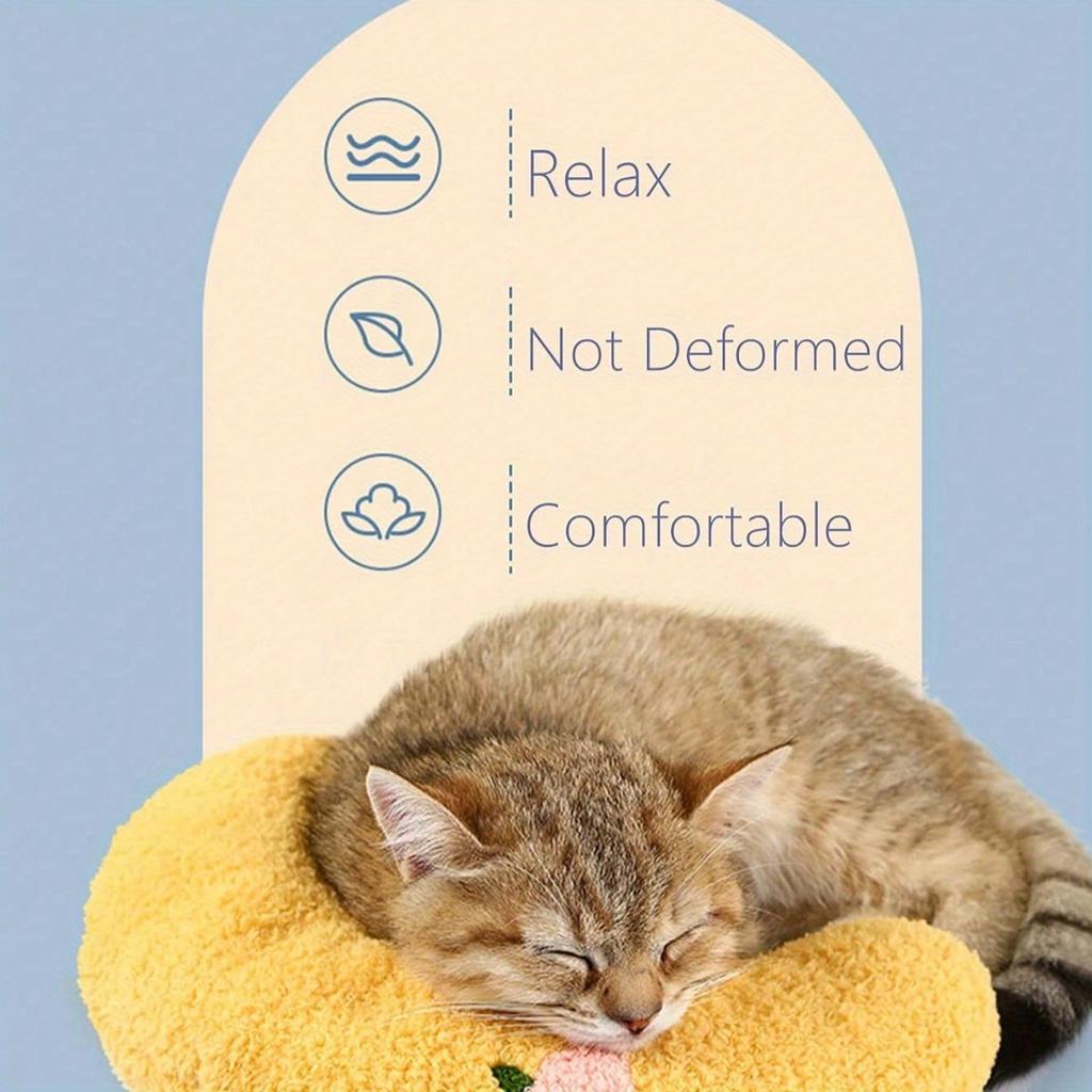 1pc Plush Pet U-Shaped Neck Pillow, Soft And Fluffy Cat Pillow, Suitable For Deep Sleep And Neck Protection Of Pets