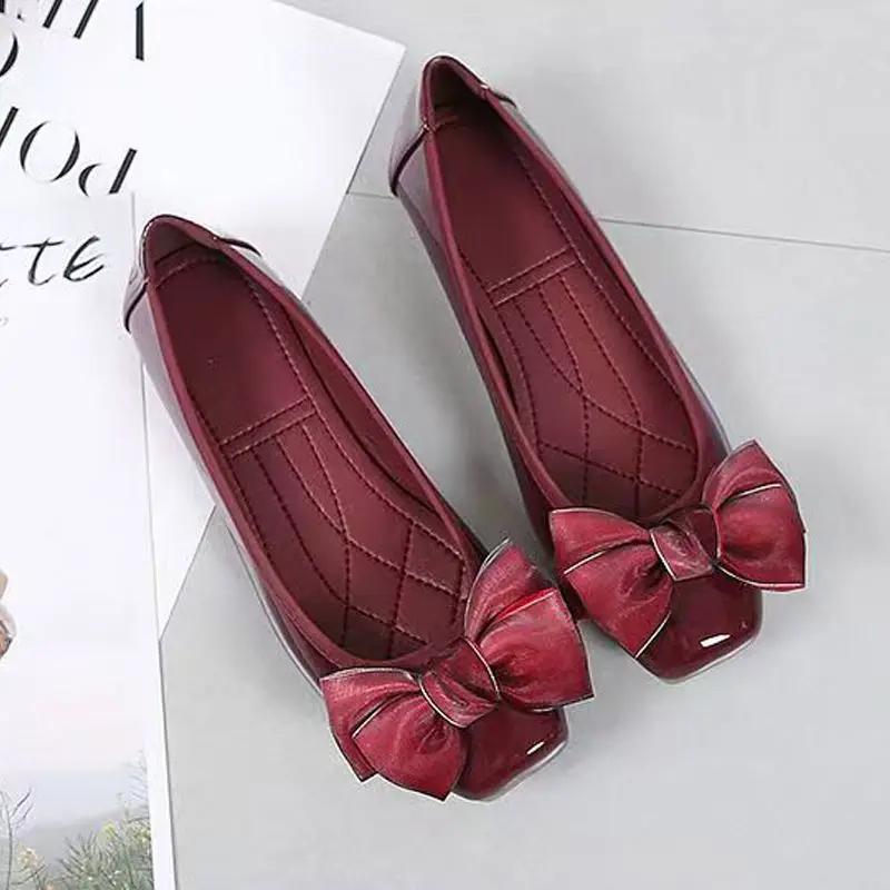 Fashion Square Toe Women's Flat Shoes Apricot With Heel Moccasins Single Slip On Korean Style 2025 Summer Low Price Y2k Ladies Footwear