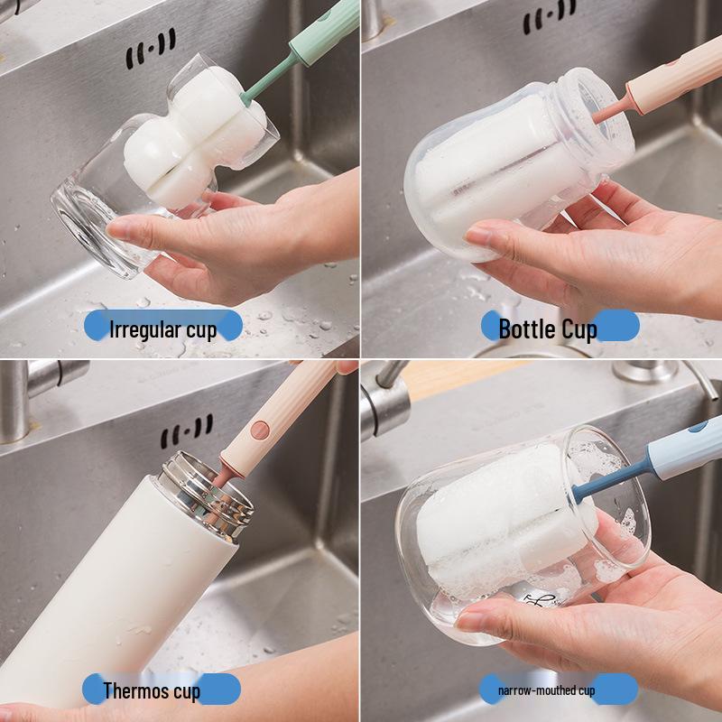 Long-Handle Detachable Sponge Cleaning Brush for Glasses and Bottles