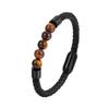 Alin New Arrival Jewelry Black Magnetic Clasps Braided Tiger Eye Natural Stone Leather Wrap Bracelet for Men