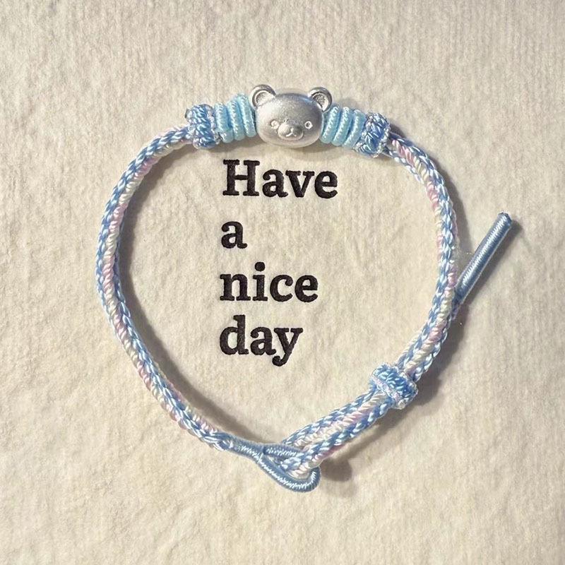 999 Sterling Silver 3D Cartoon Bear Bracelet - Adorable Gift for Children s Day синий