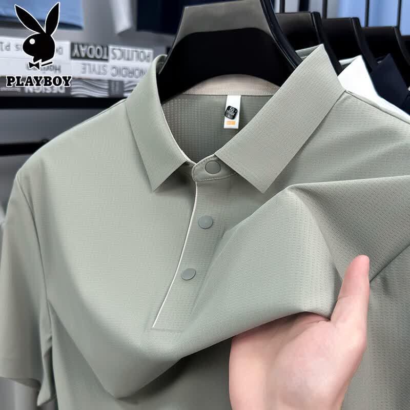 

PLAYBOY Men s Cooling Ice Silk Short Sleeve Polo Shirt 56 3XL