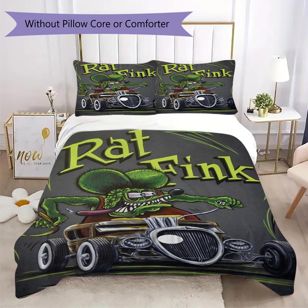 Rat Fink Pattern Bedding,Quilt Set Quilt Cover Pillowcase Home Birthday Gift (1*duvet cover+2*pillowcase,without core)ZSJT0917077