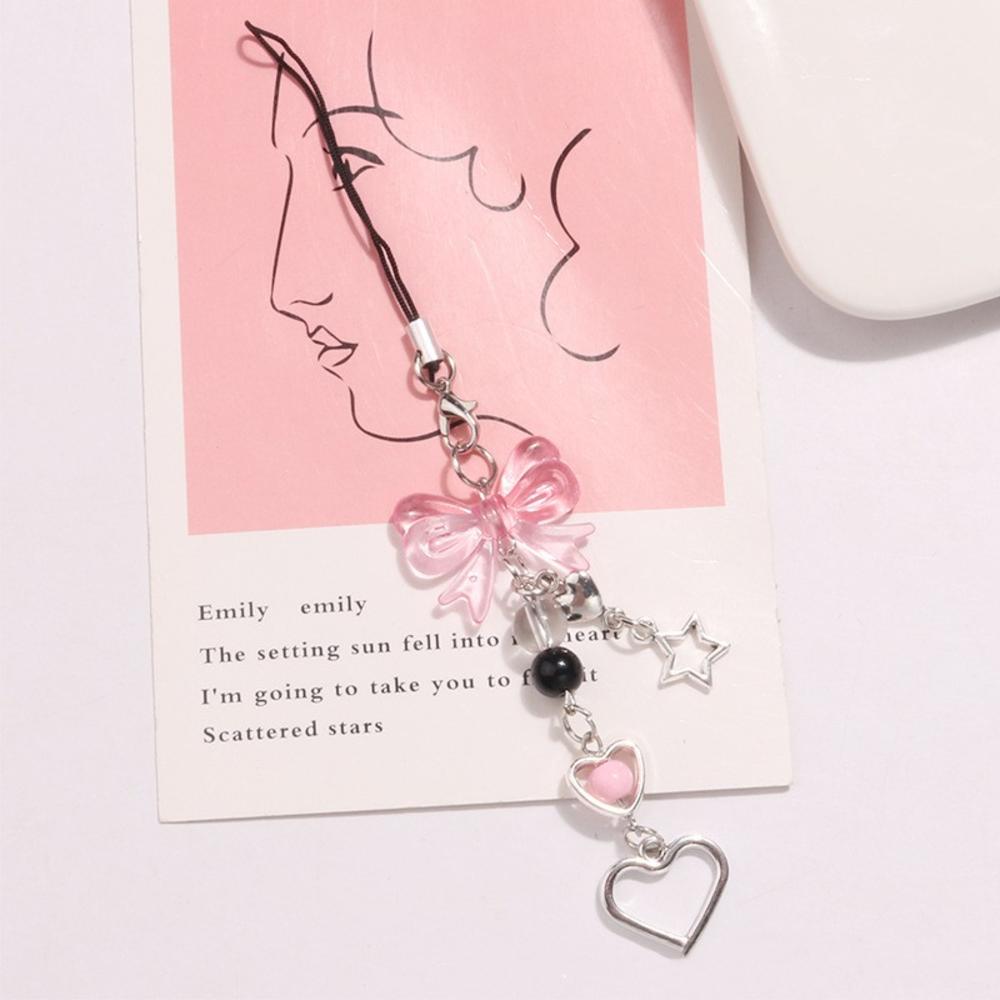 1 Stück Charm Schleife Handyketten für Frauen Mädchen Telefonanhänger Riemen Rosa Schwarz Acryl Perle Perlen Lanyard Schmuck Geschenk
