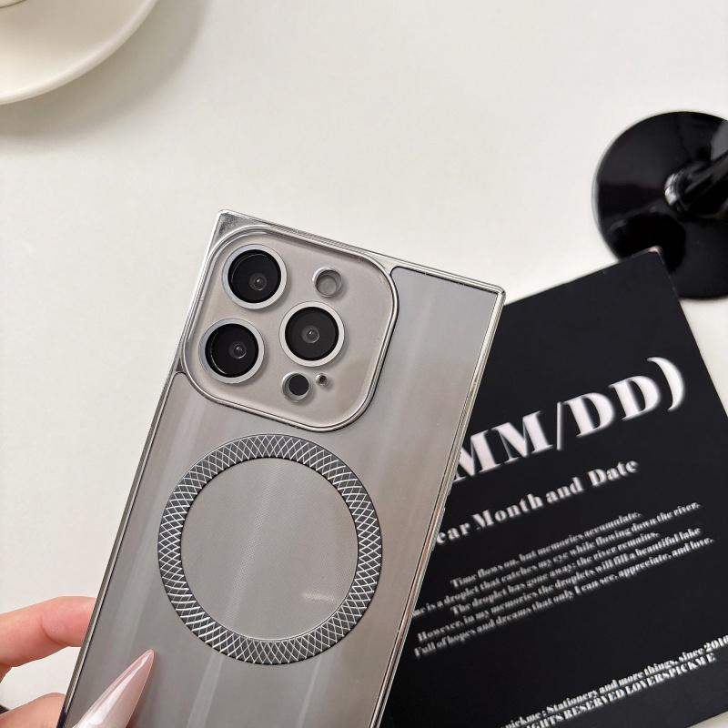 2025 Square CD texture electroplated magnetic phone Case with lens film, suitable for iPhone 16 Pro Max 15 14 13 Pro full anti-drop protective Cover