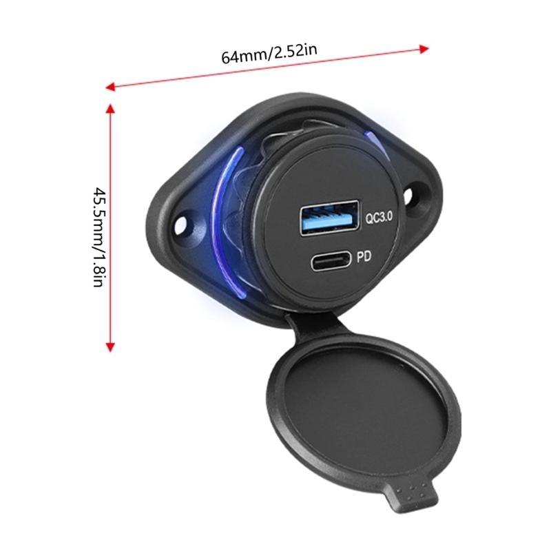 12-24V Dual USB Charger Power Socket 36W PD Type C & QC3.0 Fast Charging Panel Wall Mount Outlet Adapter for Motor Car Boat ATV