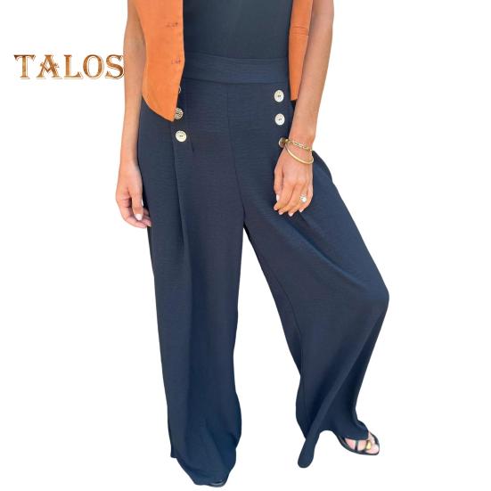 Women's Wide-Leg Pants High Waist Button Decorated Pants Casual Loose Fit Trousers for Daily Wear Travel Office