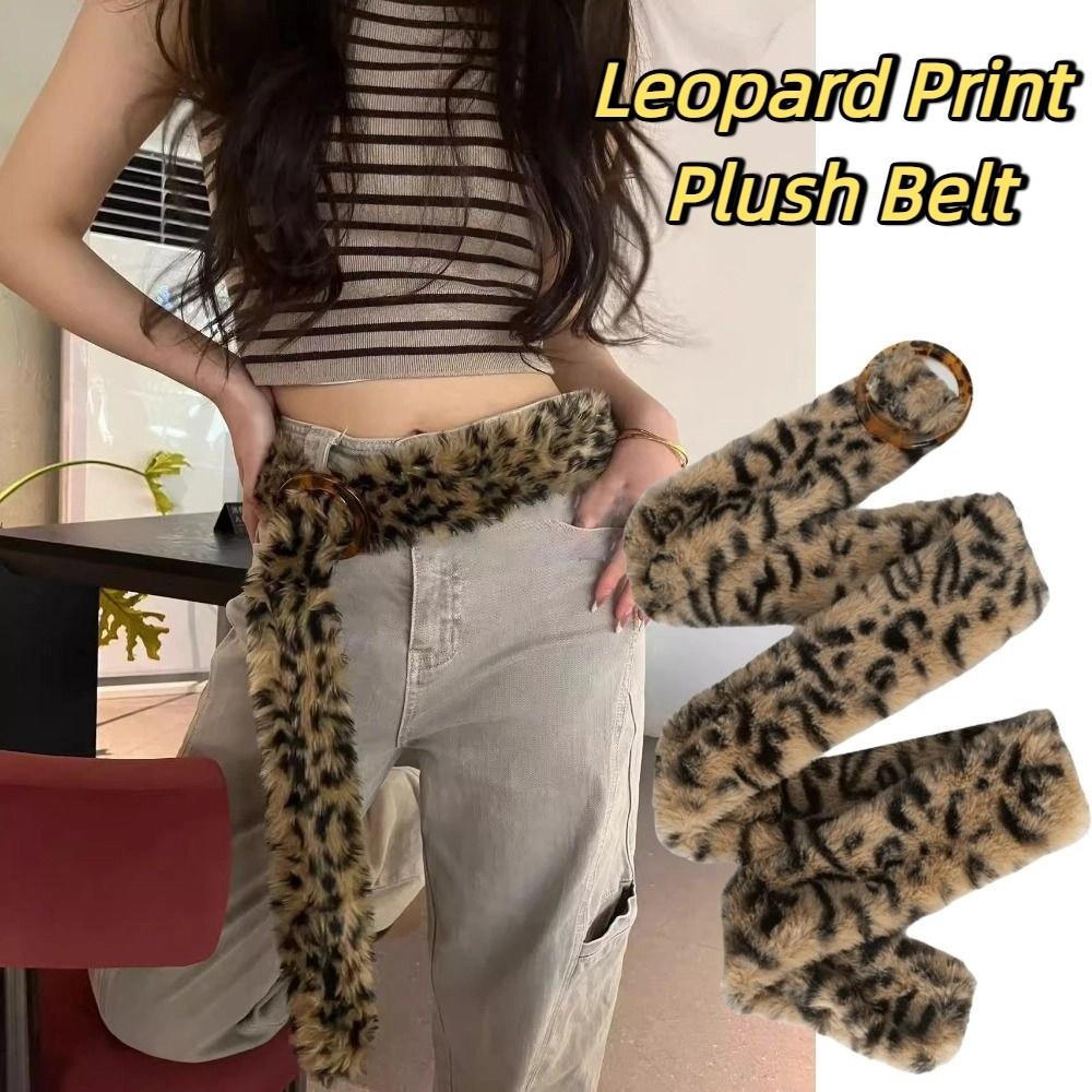 Furry Leopard Print Plush Belt Jeans Decor Jazz Dance Costumes Accessory  Ladies