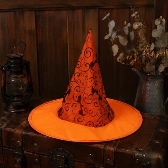 Holiday Event Decorations Witch Hat, Bat Spider Web Print Wizard Hat Cosplay Party Headwear for Costume, Halloween Supplies, Stage Performance Costume