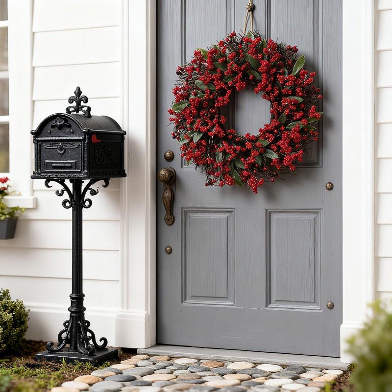 Artificial Holly Wreath With Red Berries Green Leaves Christmas Door Decor 45cm 50cm Plastic Handmade American Style