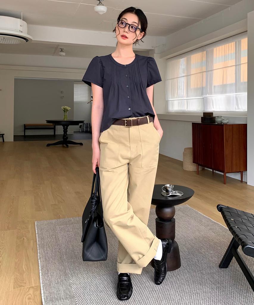 Lingseoul Cotton Fatigue Pants-Beige