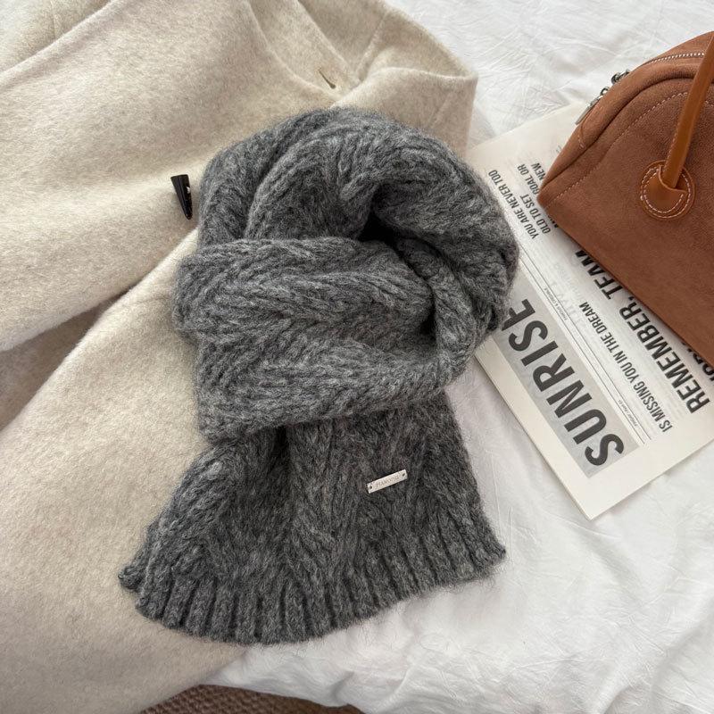 

Solid Color Korean Style Knitted Scarf for Women - 2025 Autumn/Winter High-End Warm Neck Warmer