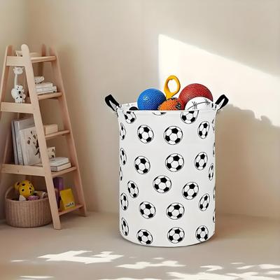 Faltbarer Wäschekorb Großes Fassungsvermögen Zusammenklappbarer Kleiderkorb mit Griffen Fußball-Aufdruck Aufbewahrungskorb für Wäsche Kinderspielzeug Kinderzimmer Schlafzimmer