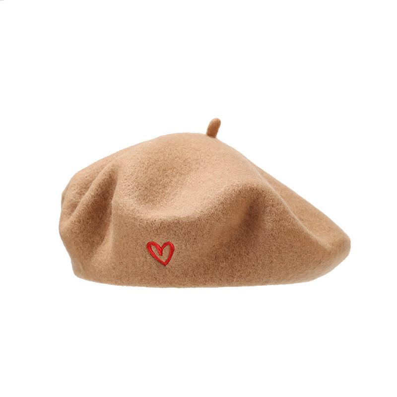 Vintage Wool Beret For Women With Heart Embroidery And Sun Protection For Fall Winter Fashion