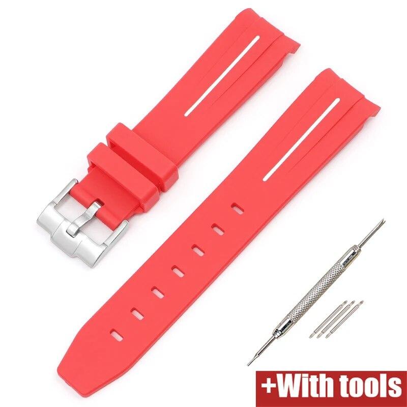 20/21/22mm Curved End Rubber Strap for Rolex Stainless Steel Buckle Men Women Sport Waterproof TPU Replacement Bracelet Band