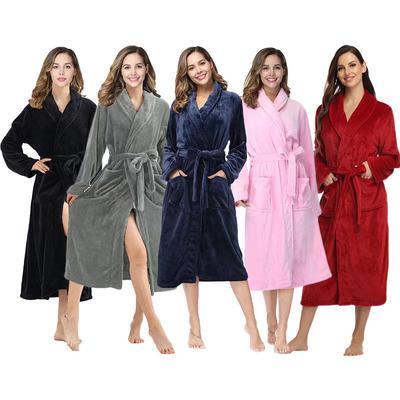 Autumn Winter Lapel Extended Bathrobe Pajamas Nightgown Thickened Warm Comfortable Flannel Womens Wear Clothing