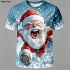 Funny Running Santa Claus 3D Print Women's T‑Shirt Crew Neck Short Sleeve Christmas Holiday Tops
