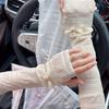 Outdoor Sun Protection Women Bow Long Ice Seeves Sun Protection Sleeves Thin Gloves Summer Pearl Sleeves Sunscreen Accessories