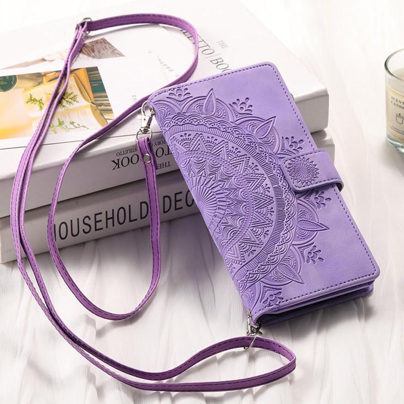 Lanyard Flip Leather Phone Case for iPhone 17 Pro Max 16 Plus 15 14 13 12 11 X XS XR Samsung S25 Ultra S24 FE S23 S22 S21 A17 Zipper Wallet Card Cover