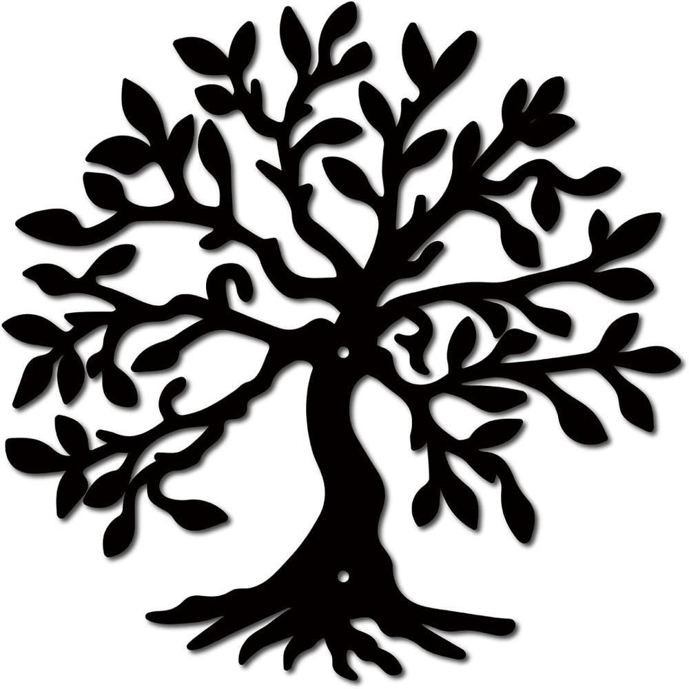 Tree of Life Black Metal Wall Art Rustic Iron Sculpture Home Decor Living Room Bedroom Decorative Hanging Ornament 12x12 Inch