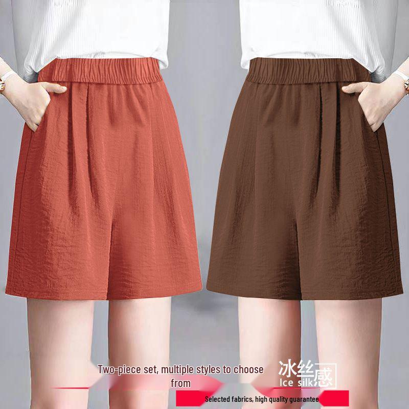 Ice Silk Women's Plus Size Summer Capris: Loose Straight, High Waist, Casual Wide Leg Shorts