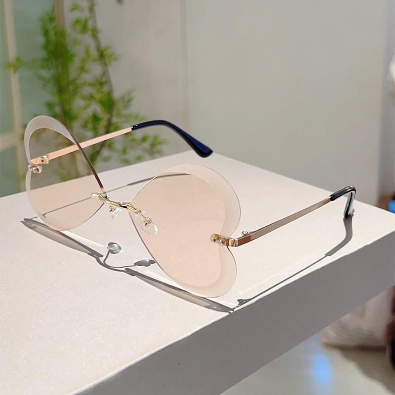 Rimless Butterfly Shaped Sunglasses Women  New Fashion Vintage Outdoor Shades Trendy Brand Design Casual Sun Glasses