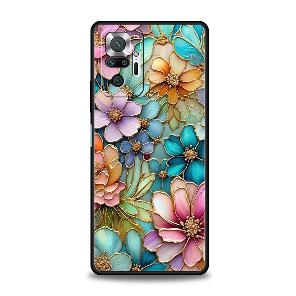 Fashion Flower Pattern Phone Case For Xiaomi Redmi Note 14 13 5G 10 11 12 Pro Plus 4G 14C 13C 12C 10C Black Cover