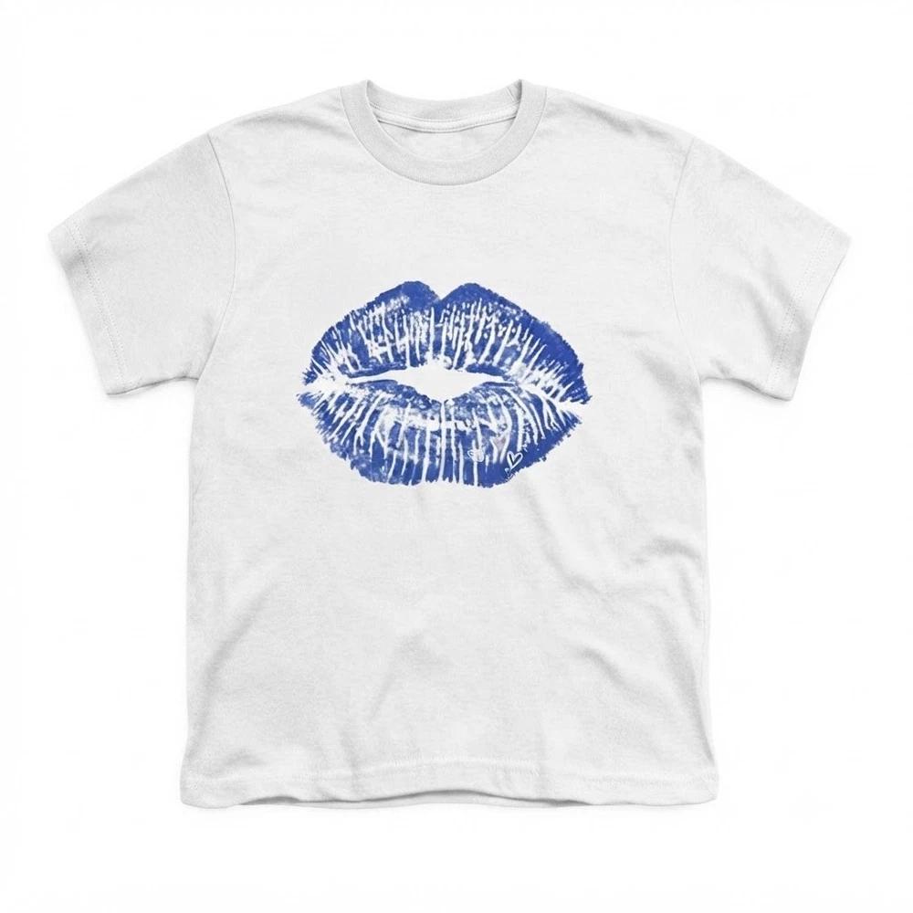 Blue Lips Kiss Trendy Kissing Lips White TShirt S