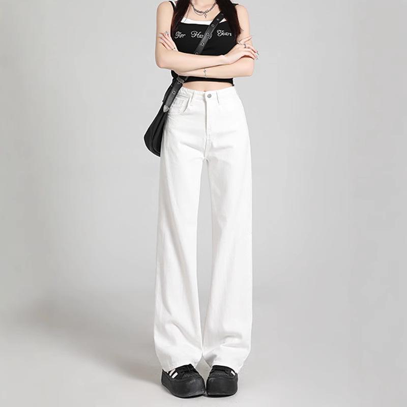Women's White Wide-Leg Straight Jeans, Spring/Summer 2026, High-Waist, Petite Slimming, Floor-Length