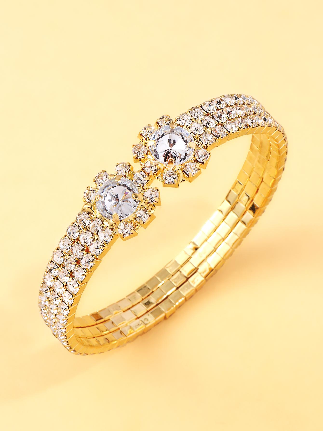 StoneFans Fashion Simple Fashion Three Drain Diamond Bracelet Geometric Opening Bracelet Ladies Everyday Wedding Banquet Gifts