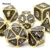 7 Pcs Black Golden Dragon Metal Dice Solid Metal Polyhedral Dice Set Suitable For Role-Playing Dice PropBoard Game Gift