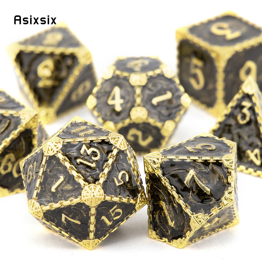 7 Pcs Black Golden Dragon Metal Dice Solid Metal Polyhedral Dice Set Suitable For Role-Playing Dice PropBoard Game Gift