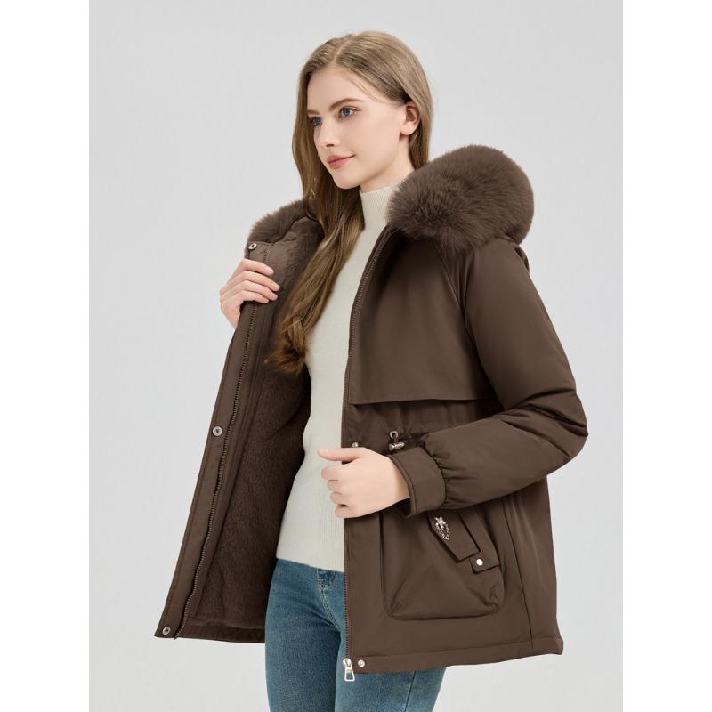 

Premium sense velvet inner hooded pie overcomes waist medium and long down cotton clothes new 3XL темно-коричневого