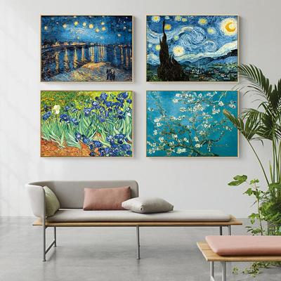 Famoso artista Van Gogh Pittura a olio Cielo stellato Iris Fiore Alba Paesaggio Tela Pittura Stampa Poster Immagine Decorazione della parete