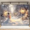 2D Christmas Snowman Photography Backdrop, Snowy Street Lamp & Forest Scene