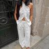 European and American White Neck Top Set Women's 1116 Summer Simple Casual Vest Trousers Two-piece Set Women's Clothing
