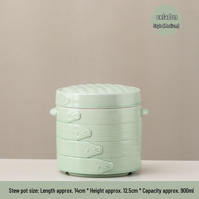 Ru Han Celadon Ceramic Double Lid Stew Pot