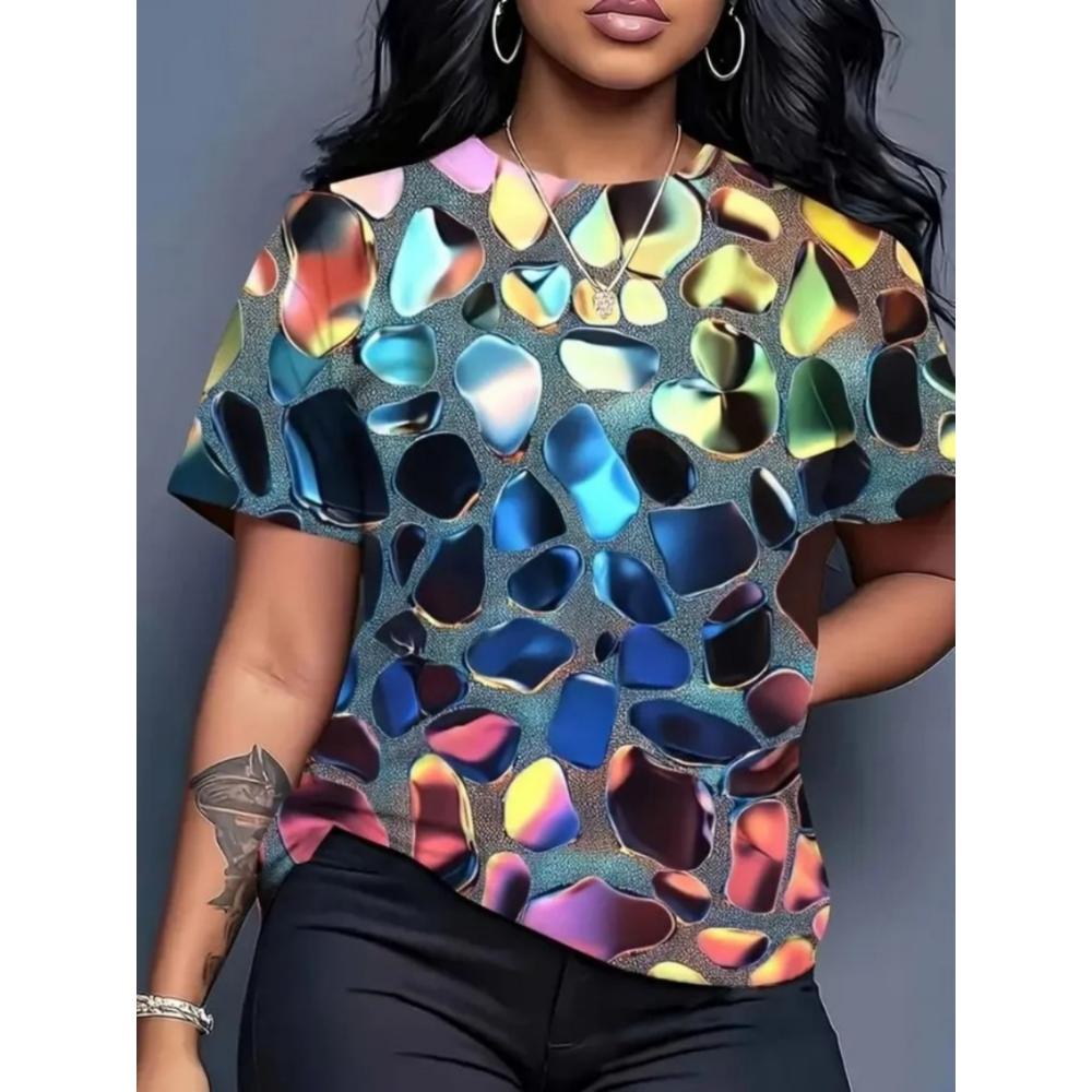 Летняя женская футболка Креативная 3D-печатная футболка с коротким рукавом Модная Удобная Мягкая Дышащая Большая Свободная футболка S