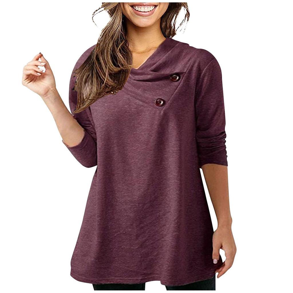 Women Warm Button Long Sleeve Sweater Pullover Blouse Shirts Sweatshirt