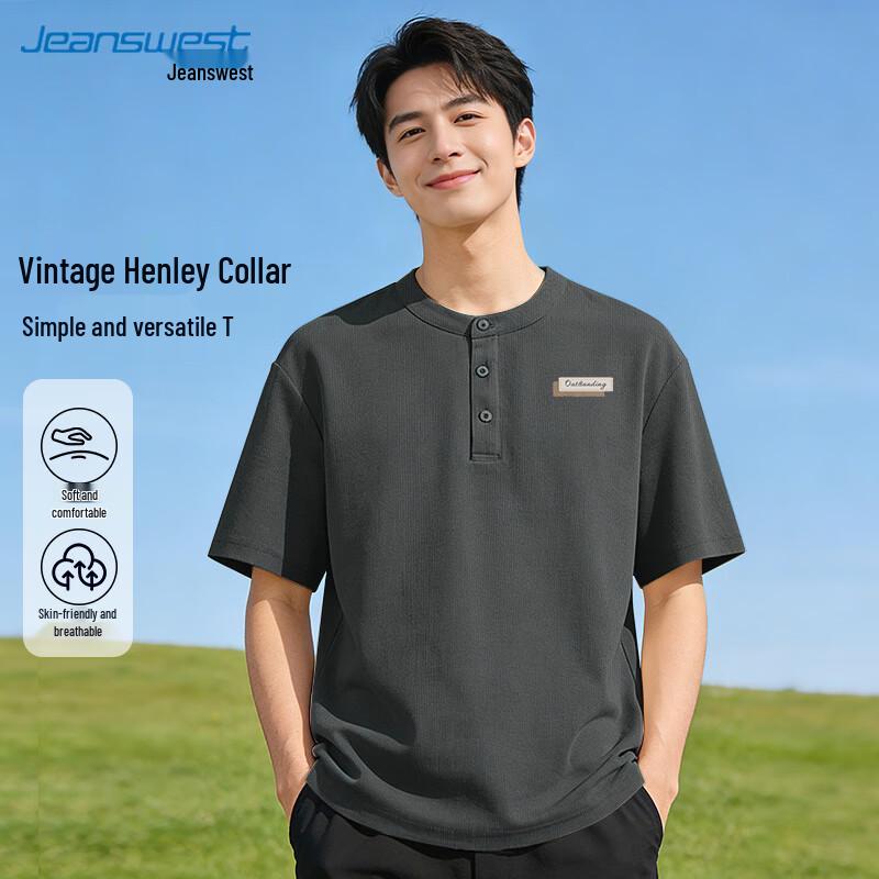 

Jeanswest Men s Summer Waffle Knit Henley T-Shirt M