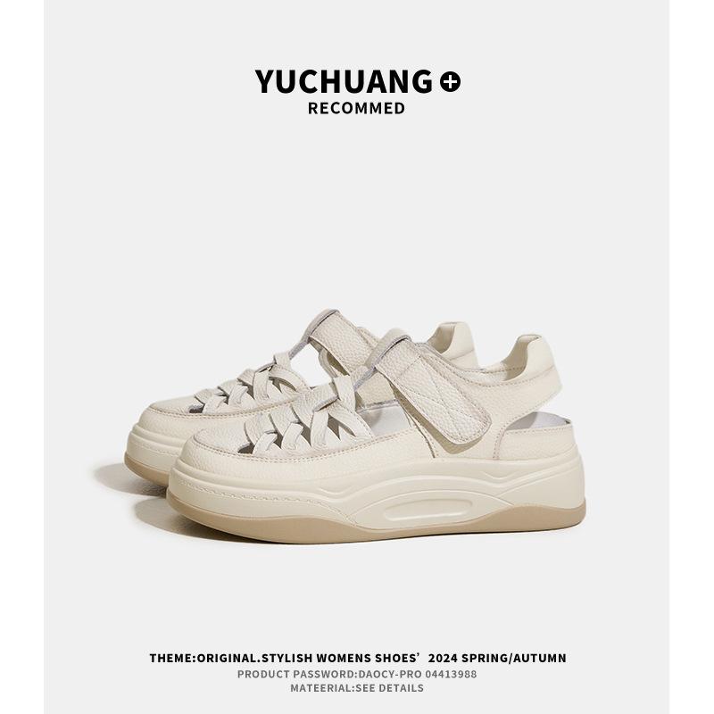 The first layer of cowhide thick-soled breathable sandals women's new hollow color matching summer women's sandals