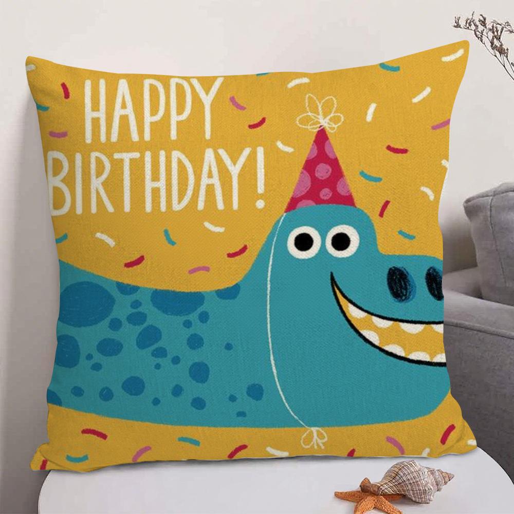 Cute Cartoon Dinosaur Cushion Cover Natural Linen Organic Fabric DoubleSided Printing Sofa Home Decor Gift Pillow Case