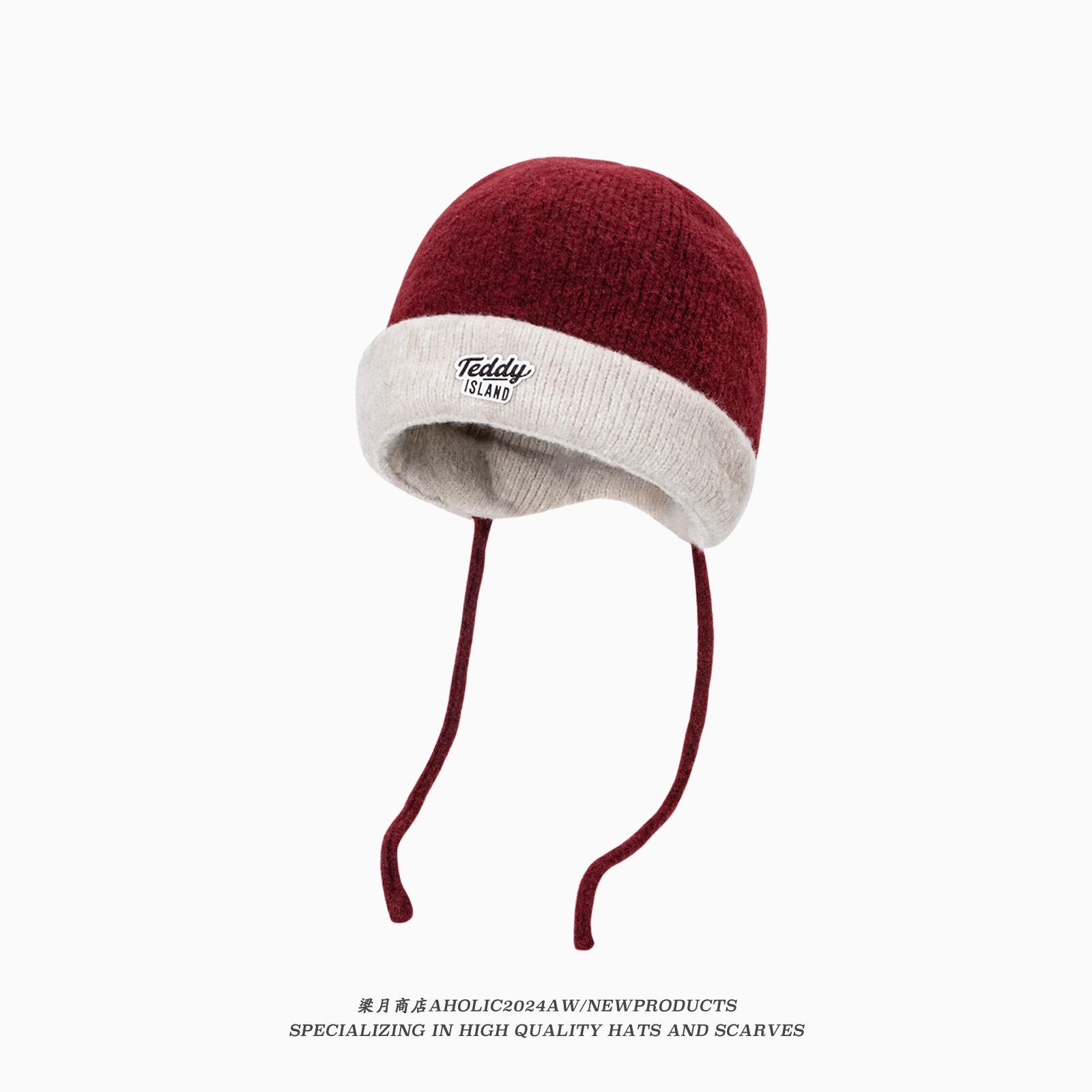 

Casual Double sided Wool Hat for Women In Autumn and Winter New Thickened Warm Knitted Hat for Ear Protection and Face Protecting Small Cold Hat One Size