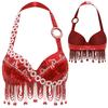 Women Belly Dance Halter Bra Top Sparkle Sequins Plastic Beads Tassel Rhinestone Dance Crop Top Performance Costume