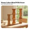 Tabletop Rack Curved Side Panel Wooden Tea Cup Warm Brown Finish Storage Stand